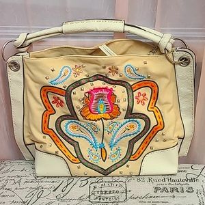 Beige boho studded floral bag